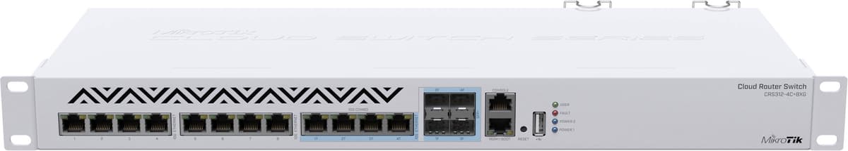 Комутатор Mikrotik CRS312-4C+8XG-RM 8x10G 4x10G/SFP+ USB 1хFE Метал White