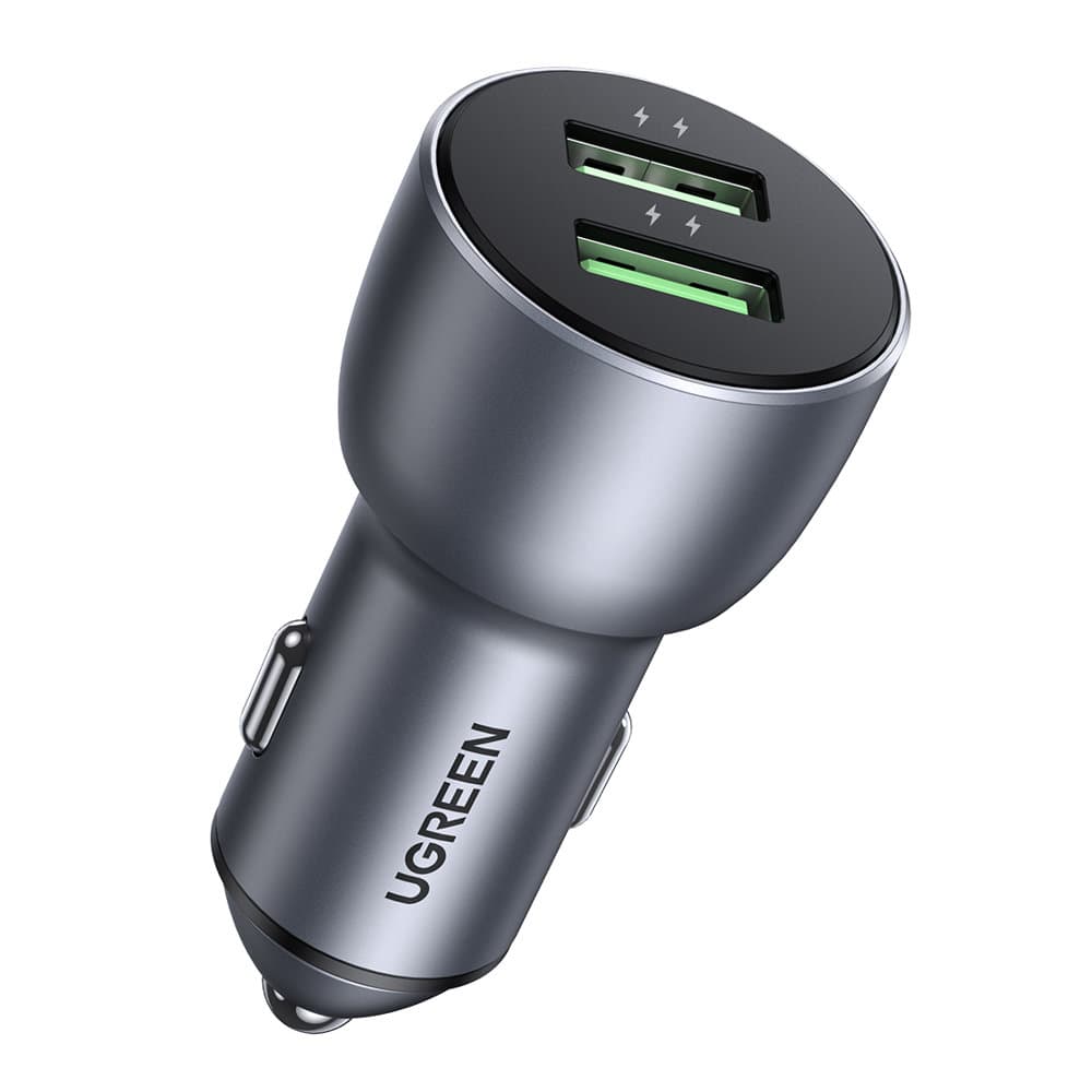 Автомобільний зарядний пристрій UGREEN CD213 2xUSB-A 36W QuickCharge 4.0 Grey (10144)