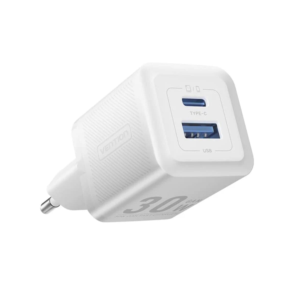 Зарядний пристрій Vention 1xUSB 1xType-C GaN Charger 30W EU-Plug 3A White (FEQW0-EU)