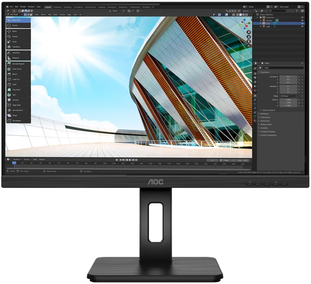 Монітор поворотний AOC 24P2Q TFT 23.8" IPS 75Гц DP HDMI DVI D-Sub USB-hub HAS Pivot колонки Black