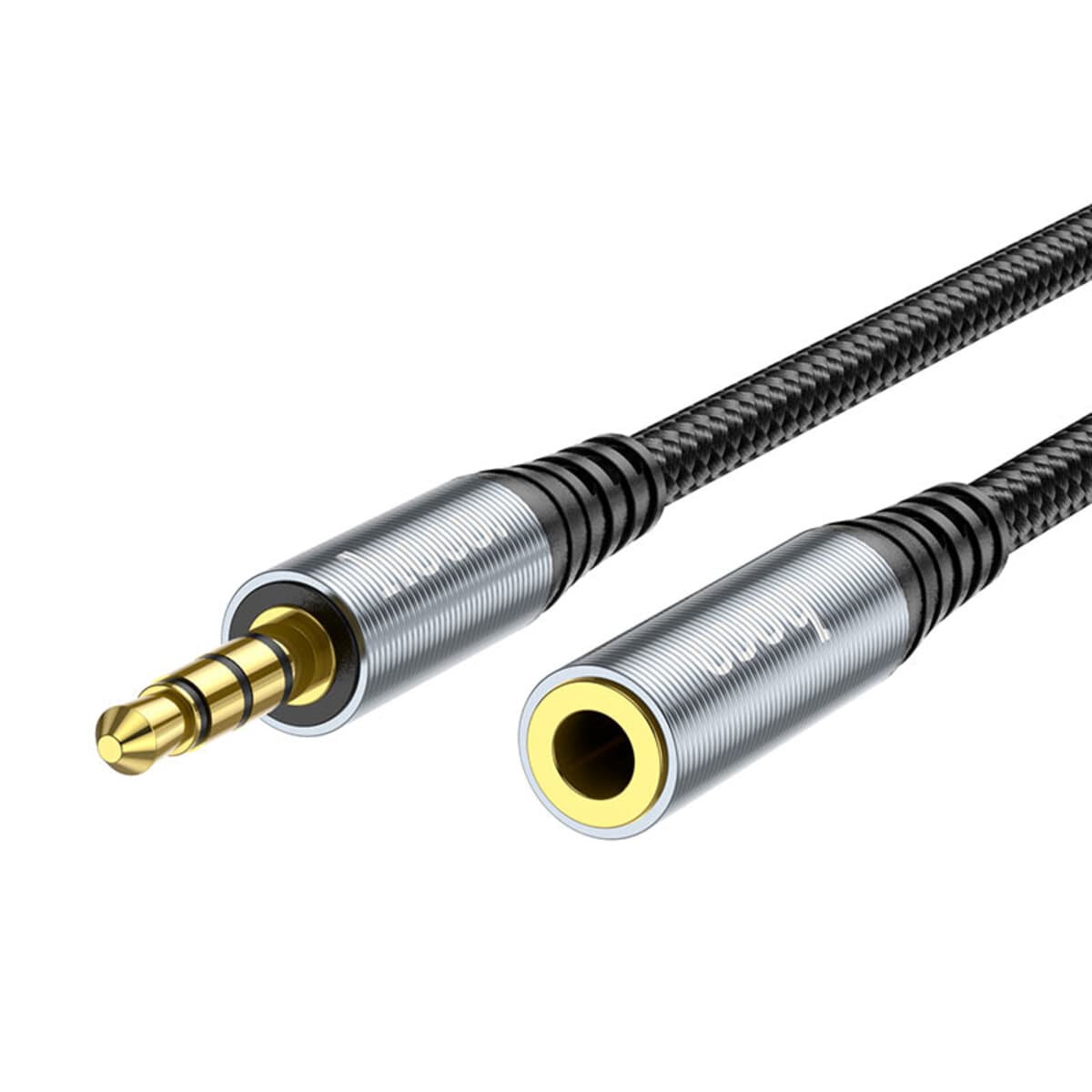 Аудіокабель кабель подовжувач HOCO UPA20 AUX3.5 3.5mm audio extension cable male to female 2m Metal Gray