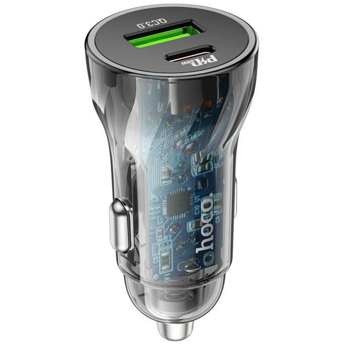 Автомобильное зарядное устройство HOCO Z47A Transparent Discovery Edition dual port PD30W+QC3.0 car charger Transparent Black