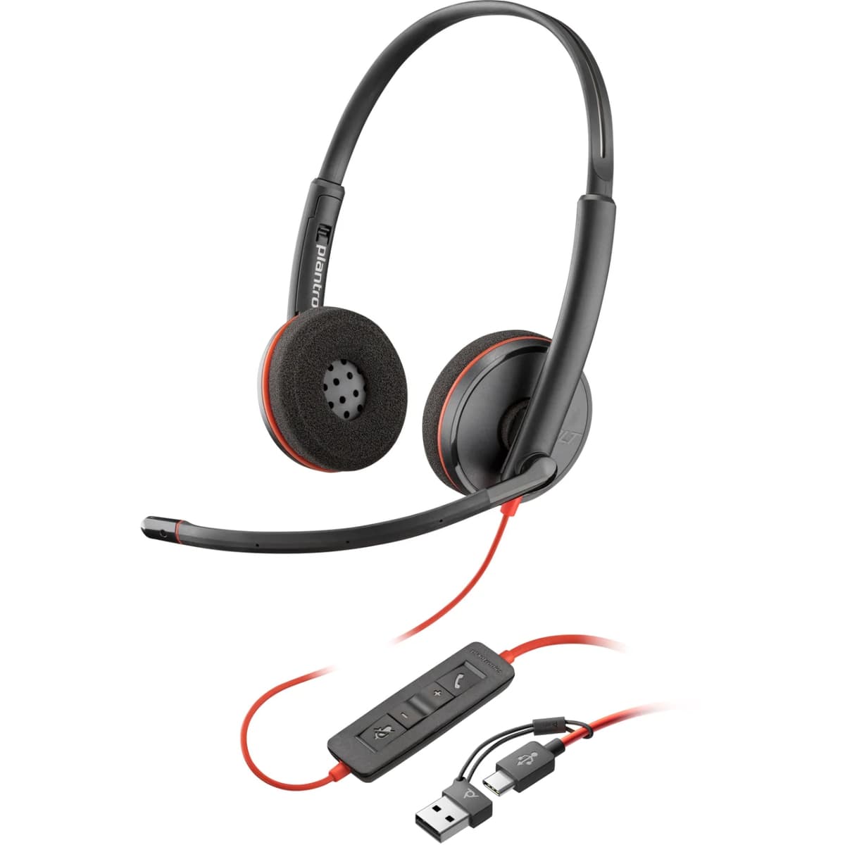 Провідна гарнітура навушники з мікрофоном Poly BlackWire C3220 M Type-C + Type-C/A Adapter HS Stereo Black (8X228AA)