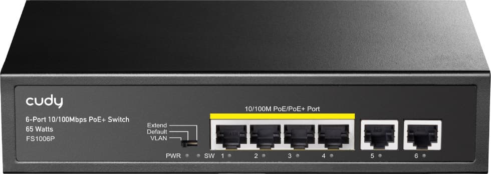 Комутатор Cudy FS1006P 6 портів 10/100M PoE+Switch 60W метал Black (FS1006P)
