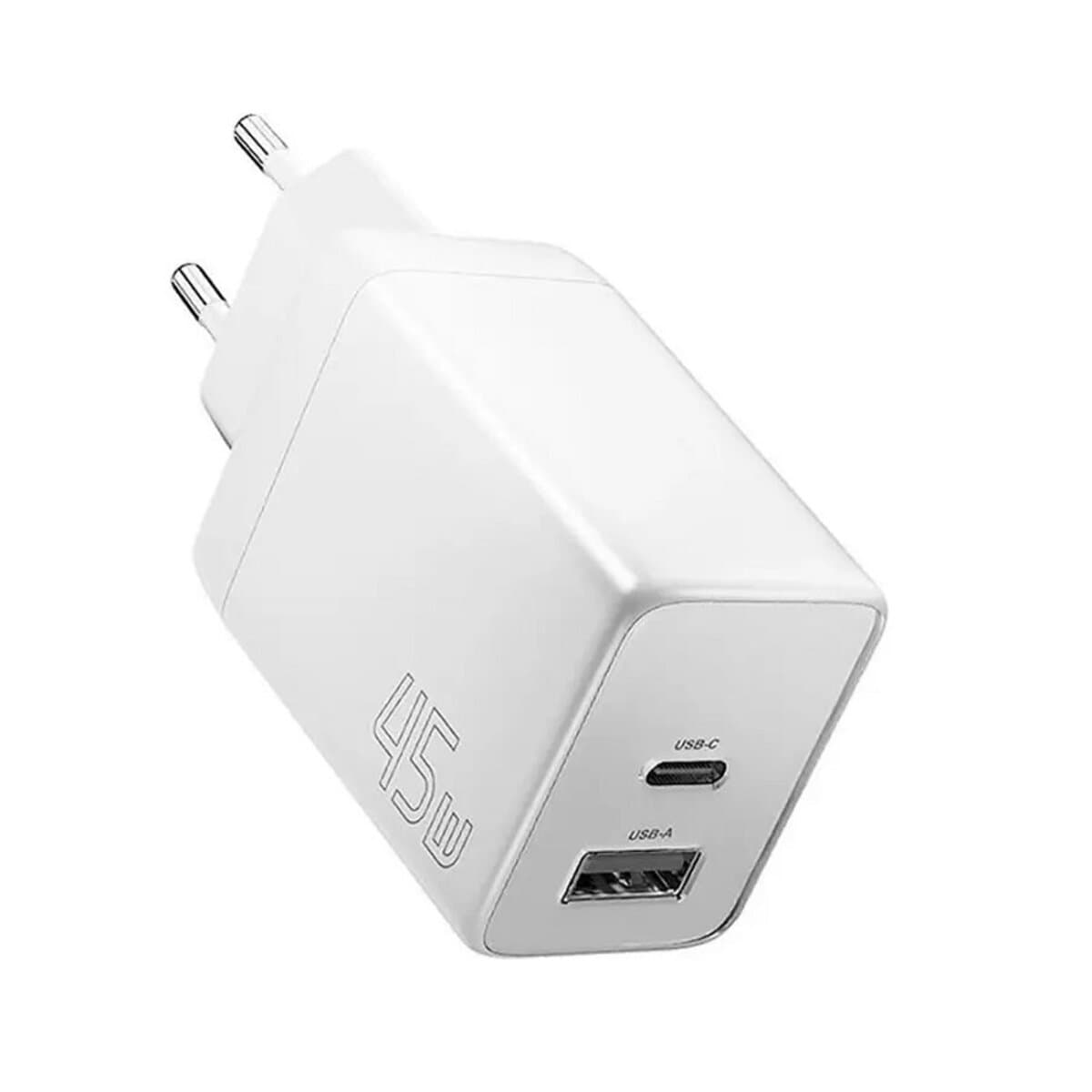 Зарядний пристрій ESSAGER ECT45W Gan 1xUSB 1xType-C 45W White (ECT45W-LJB02-Z)