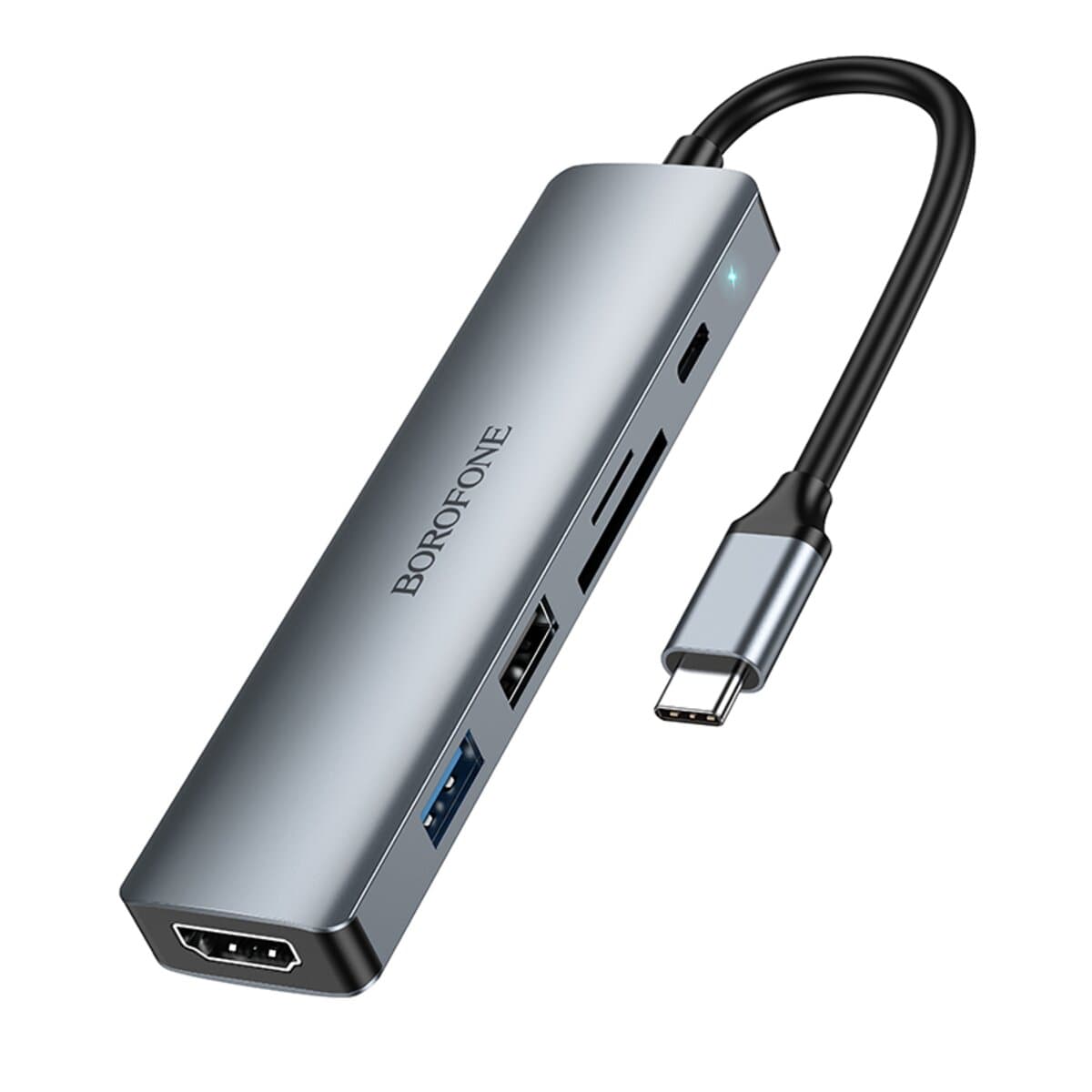 USB-хаб BOROFONE DH15 Buddy Type-C to HDMI USB3.0 USB2.0 SD TF PD 6-in-1 adapter Metal Grey