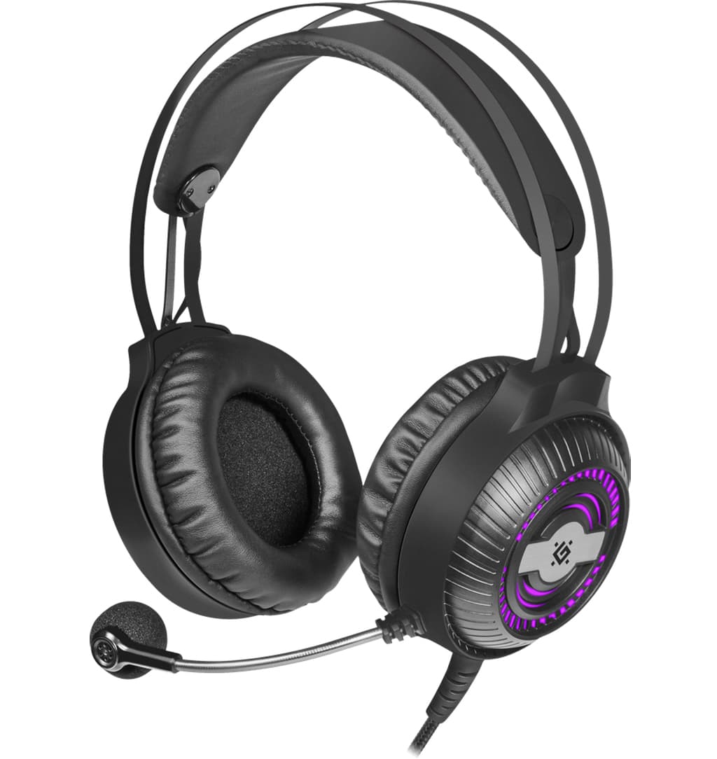 Провідні ігрові навушники гарнітура Defender Stellar LED RGB USB 2 x jack 3.5 Black