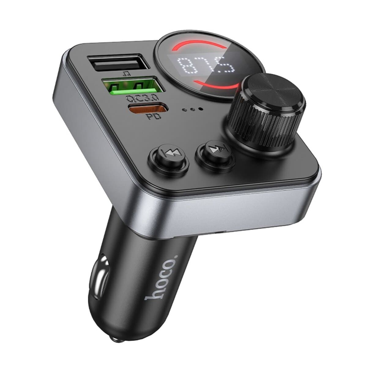 Автомобильный FM-трансмиттер ресивер HOCO E86 Alegria 48W dual port PD30W+QC3.0 car BT FM transmitter Black