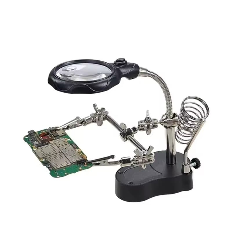 Тримач плат для пайки третя рука станція з 2 затискачами 3.5X 12X 3xAAA LED підсвічування Black (500291)