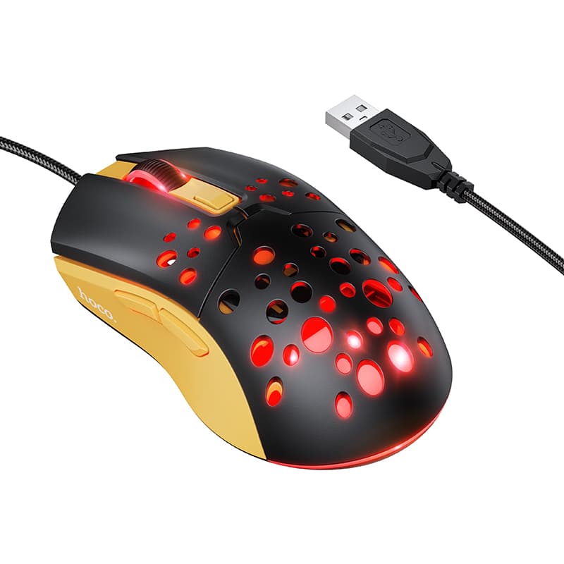 Дротова ігрова мишка HOCO GM51 Sky luminous gaming wired mouse 3600dpi USB Black-Yellow