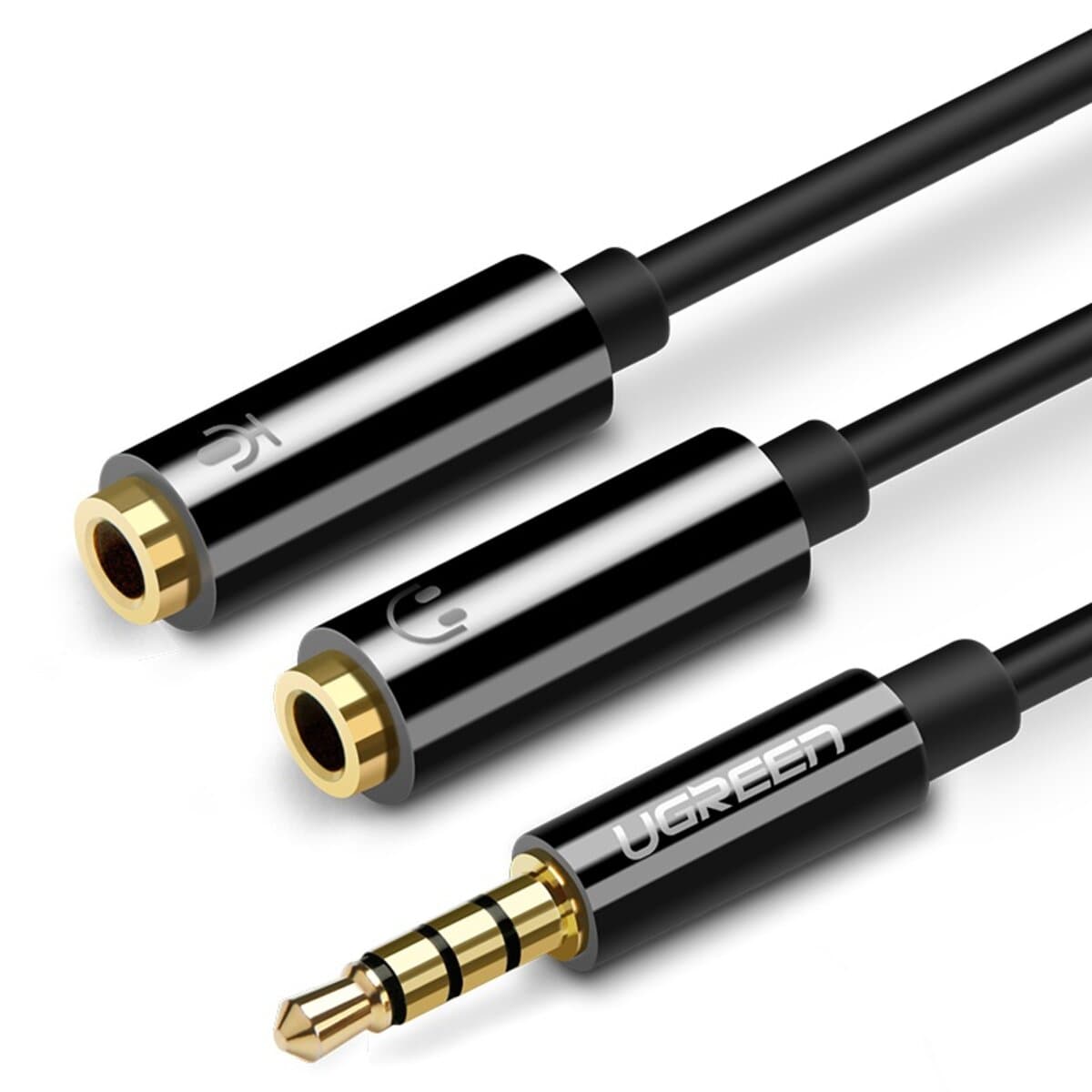 Аудиокабель UGREEN AV141 3.5mm male to 2xFemale Audio Cable Aluminum Case 0.2m Black (UGR-30619)