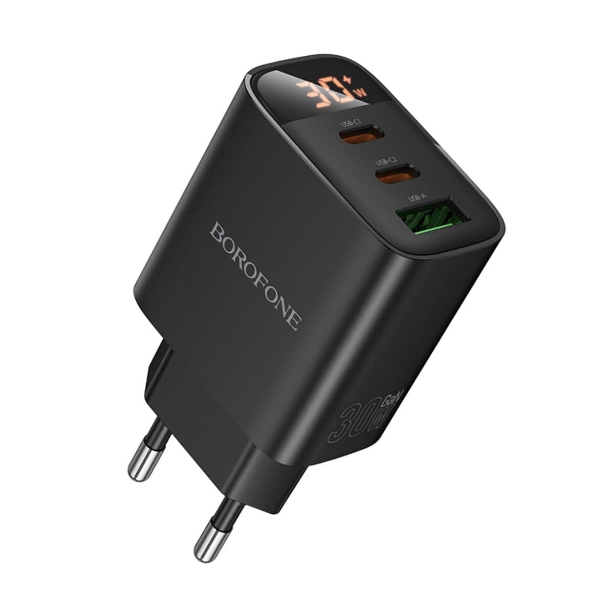 Зарядное устройство BOROFONE BA98A Ilustre PD30W 2xType-C 1xUSB charger with digital display EU Black