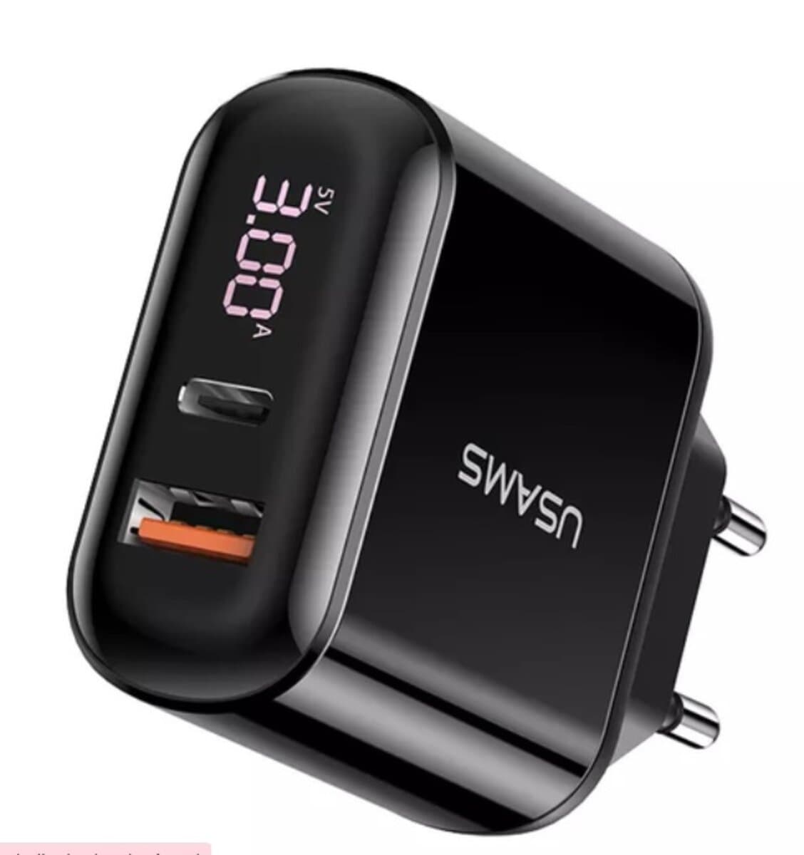 Зарядний пристрій Usams US-CC085 T23 QC3.0+PD3.0 18W Digital Display Black (CC85TC01)