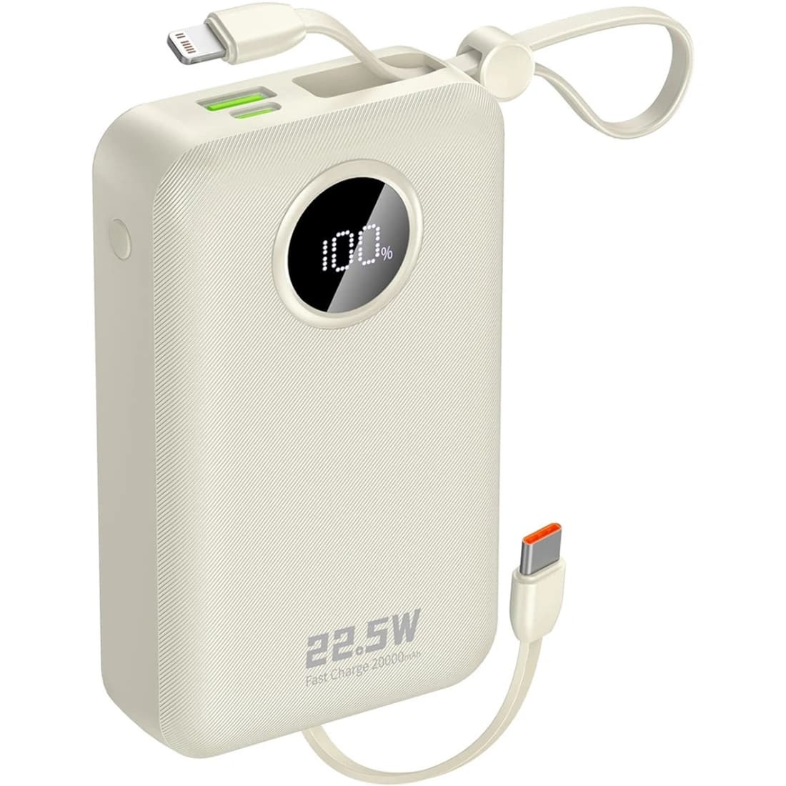 Powerbank павербанк УМБ Dudao K14+ 20000mAh 22.5W PD QC USB-A USB-C In/Out with built-in USB-C/Lightning cables White