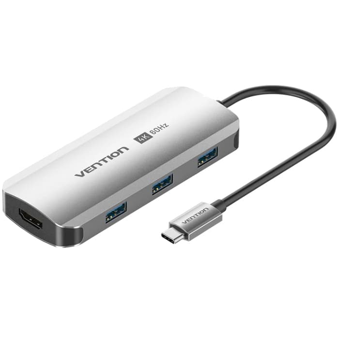 USB-хаб Vention USB3.1 Type-C to HDMI 4K60Hz USB 3.0x3 PD 100W 5-in-1 Grey (TQDHB)