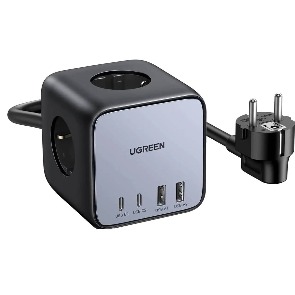 Зарядний пристрій Ugreen CD268 2 розетки 4xUSB 65W DigiNest Cube 2хUSB-C+2xUSB-A Black-Grey (60113)