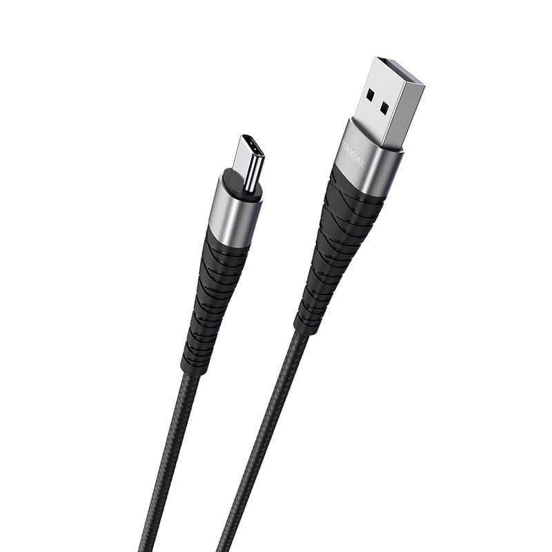 Кабель BOROFONE BX32 USB to Type-C 2.4A 1m nylon aluminum+TPE connectors Black