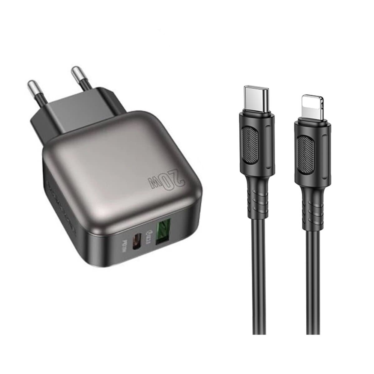 Зарядний пристрій BOROFONE BAS54A Absolute PD20W+QC3.0 charger set Type-C to Lightning cable EU Black