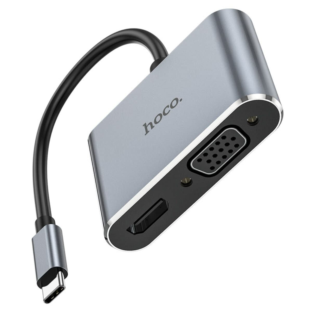 USB-хаб HOCO HB30 Eco Type-C Multi-function Converter HDTV+VGA+USB3.0+PD Metal Gray