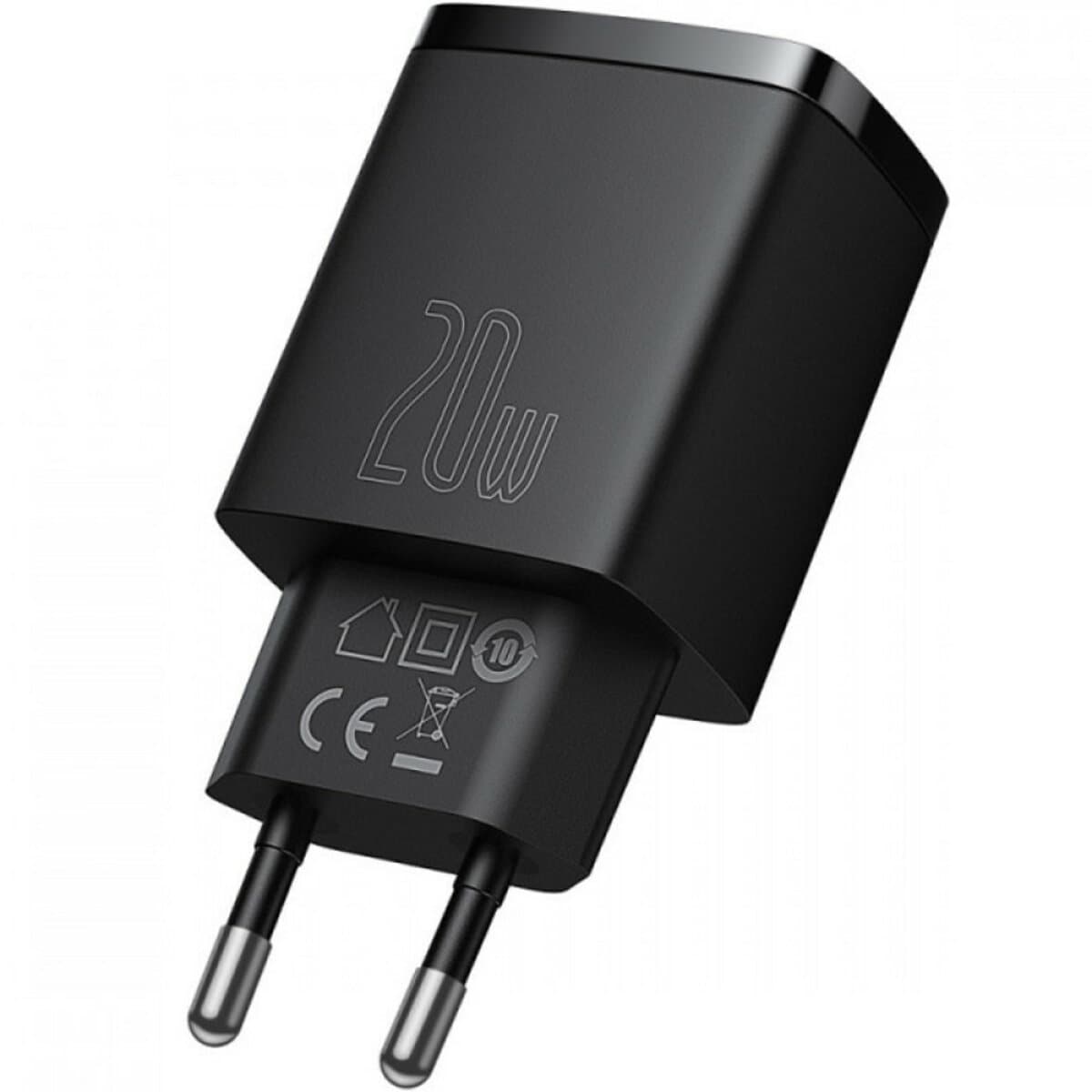 Зарядний пристрій Baseus Compact Quick Charger USB+Type-C 20W EU Black (CCXJ-B01)