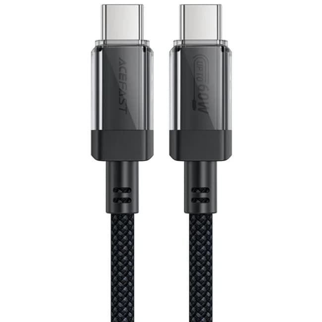 Кабель Acefast C12-03 USB 2.0 Type-C to Type-C 1.2 м 60W 3A stainless steel Black