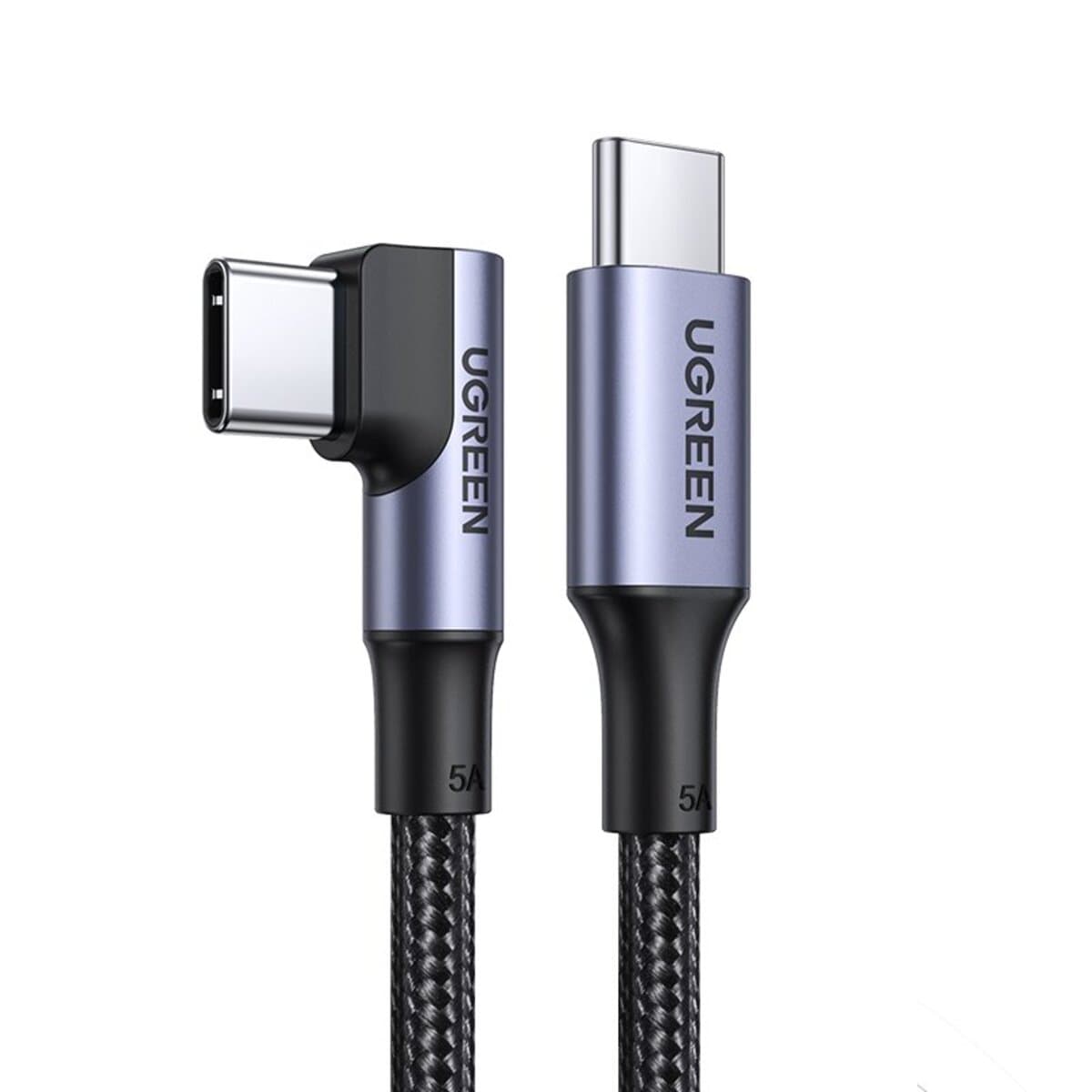 Кабель UGREEN US334 Type-C 2.0 to Angled Type-C M/M Cable Aluminium Shell with Braided 1m 100W 5A Black (UGR-70643)
