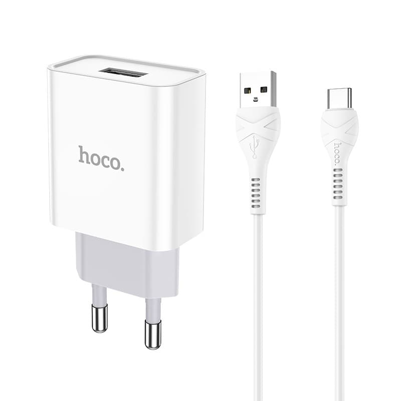 Зарядний пристрій з кабелем HOCO C81A Asombroso single port charger set USB to Type-C cable White