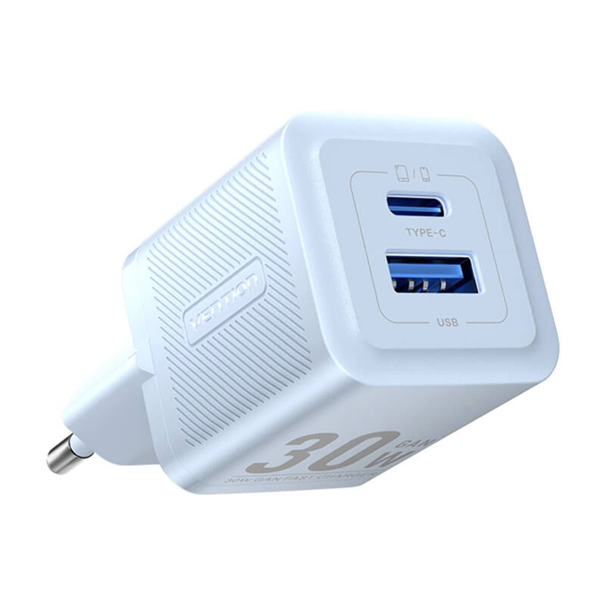 Зарядний пристрій Vention Type-C+USB GaN Charger 30W/30W EU-Plug 5V 3A Blue (FEQL0-EU)