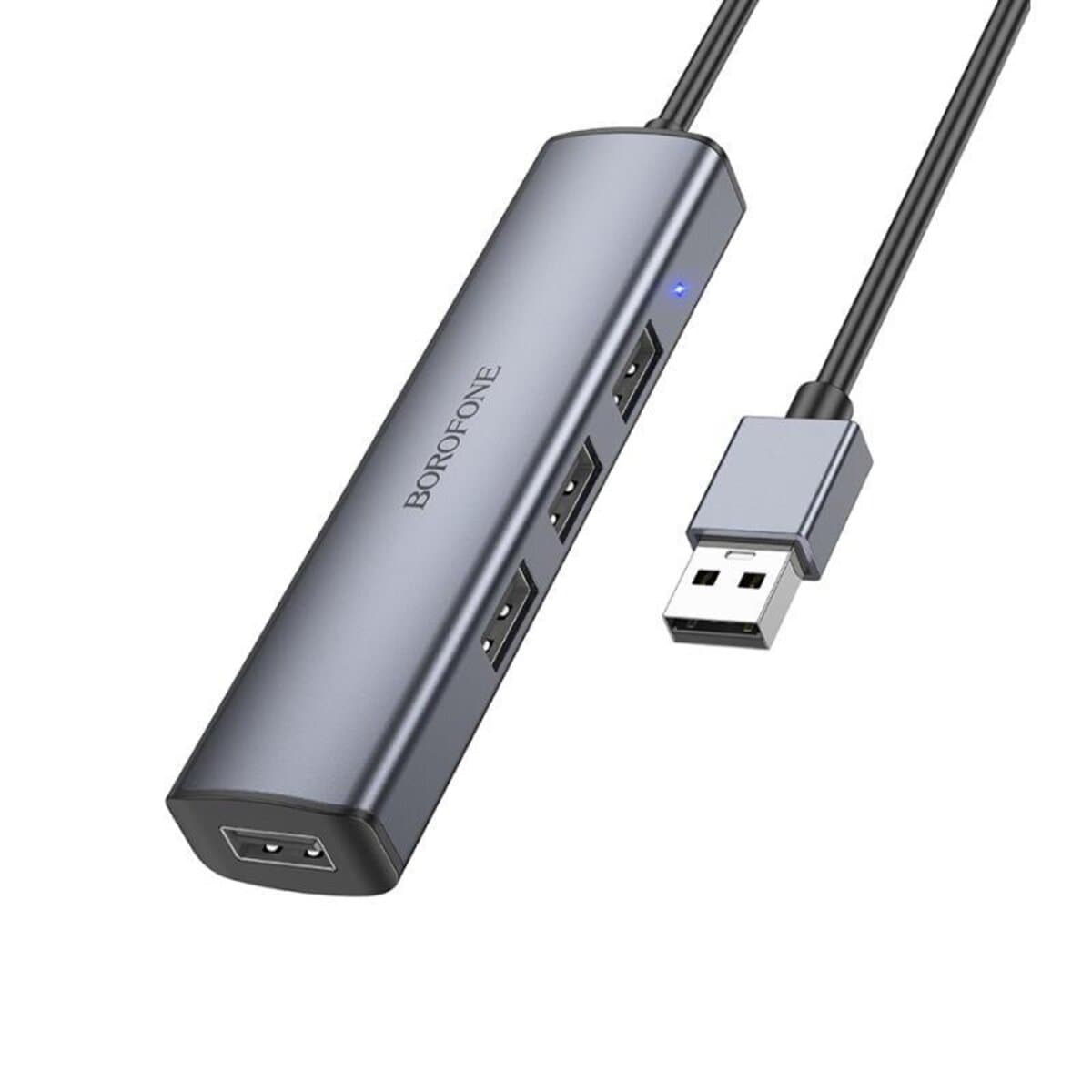 USB-хаб BOROFONE DH12 Smart 4-в-1 перетворювач USB на 4xUSB2.0 1.2м Metal Grey