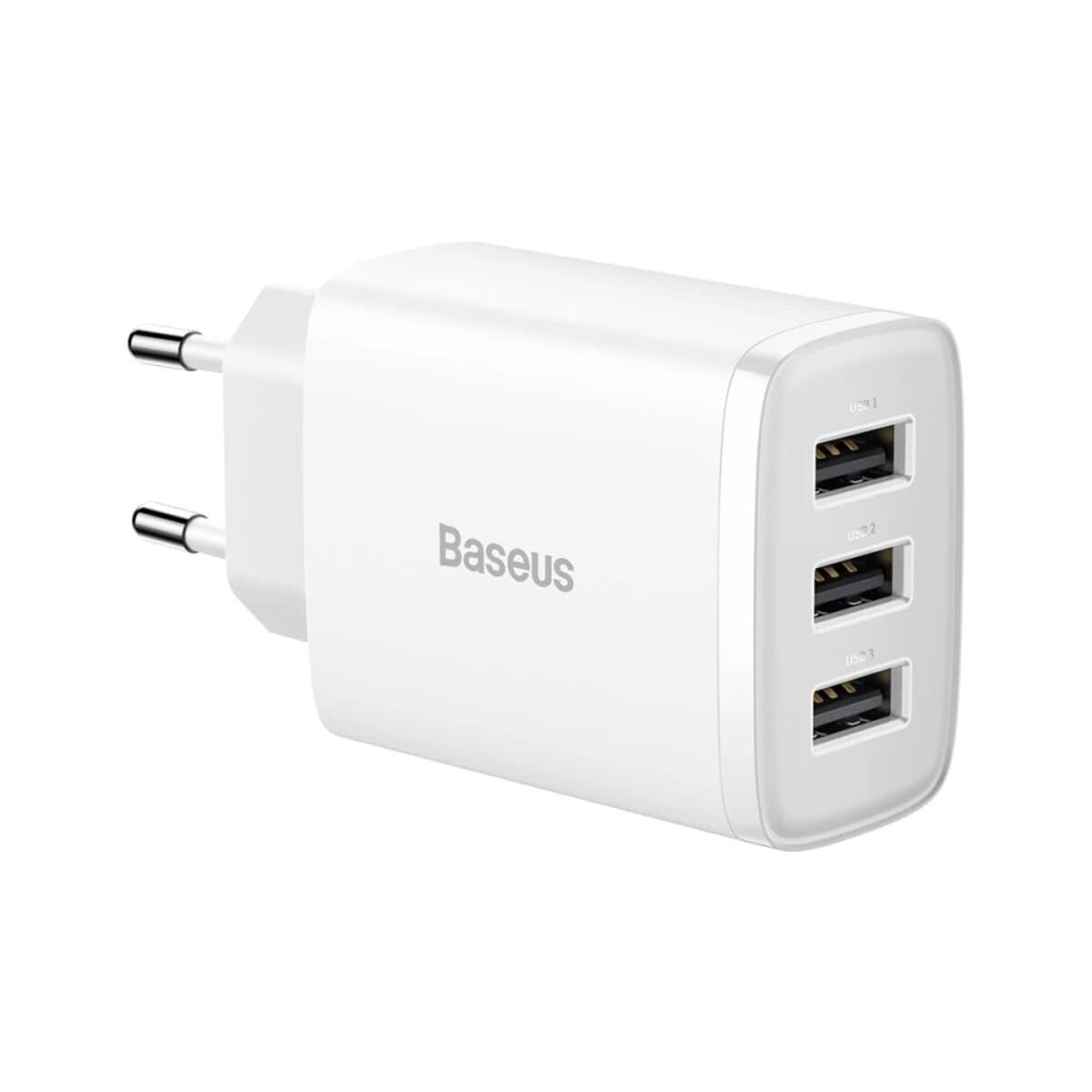 Зарядний пристрій Baseus Compact Charger 3xUSB 17W EU 3.4A White (CCXJ020102)