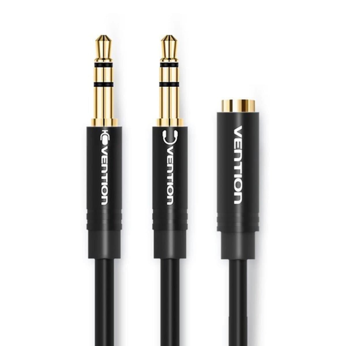 Кабель Vention 2x3.5mm Male to 4 Pole 3.5mm Female Audio Cable 0.3m ABS Type Black (BBTBY)