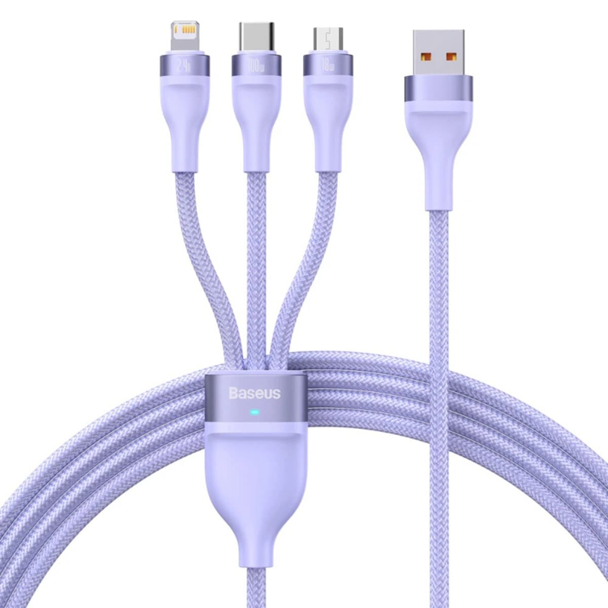 Кабель Baseus Flash Series Ⅱ One-for-three Fast Charging Data Cable USB to Micro-USB+Lightning+Type-C 100W 1.2m Purple (CASS030005)