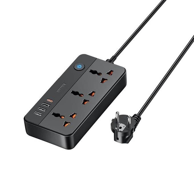 Мережевий подовжувач REMAX RP-U153 Kiddy Series 1.5m 20W 3xUSB 1xType-C 3-outlet Power Strip EU Black