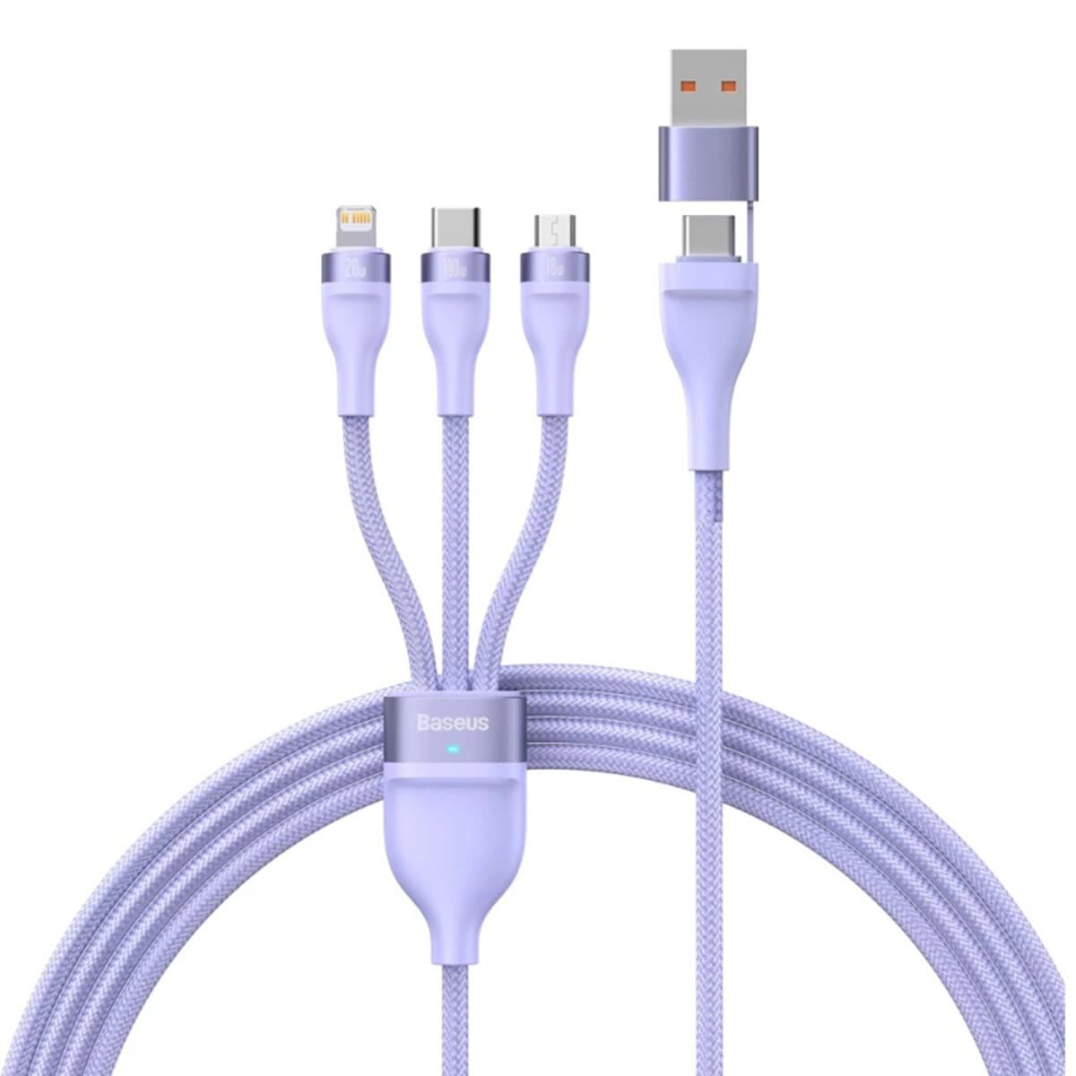 Кабель Baseus Flash Series Ⅱ Two-for-three Charging Cable USB+Type-C to Micro-USB+Lightning+Type-C 100W 1.2m Purple (CASS030105)