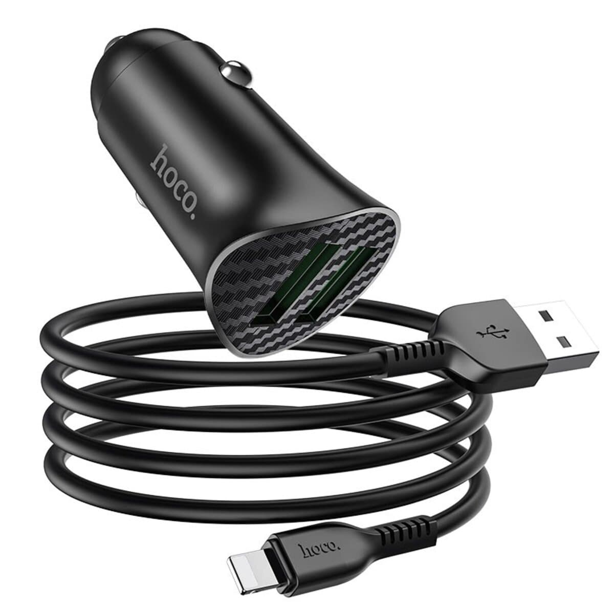 Автомобильное зарядное устройство HOCO Z39 Farsighted dual port QC3.0 18W set USB to Lightning cable Black