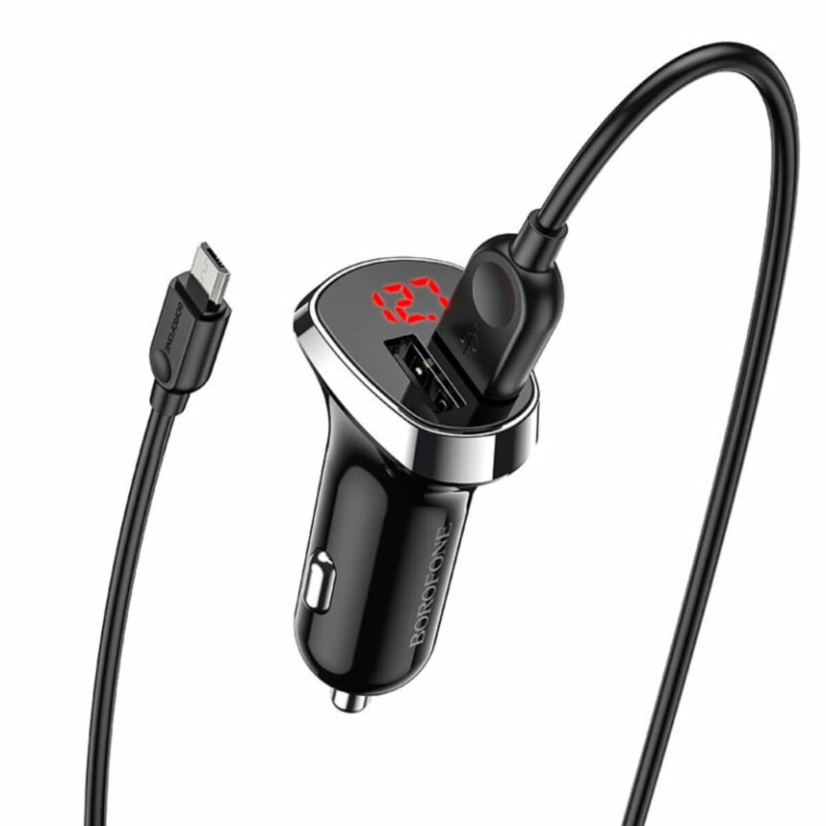 Автомобильное зарядное устройство BOROFONE BZ15 Auspicious dual port digital display USB to MicroUSB cable Black (BZ15M)