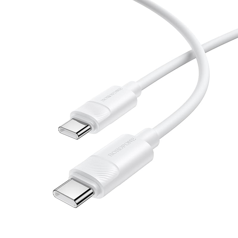 Кабель BOROFONE BX123 Leya 60W 3A 1m silicone charging data cable Type-C to Type-C White