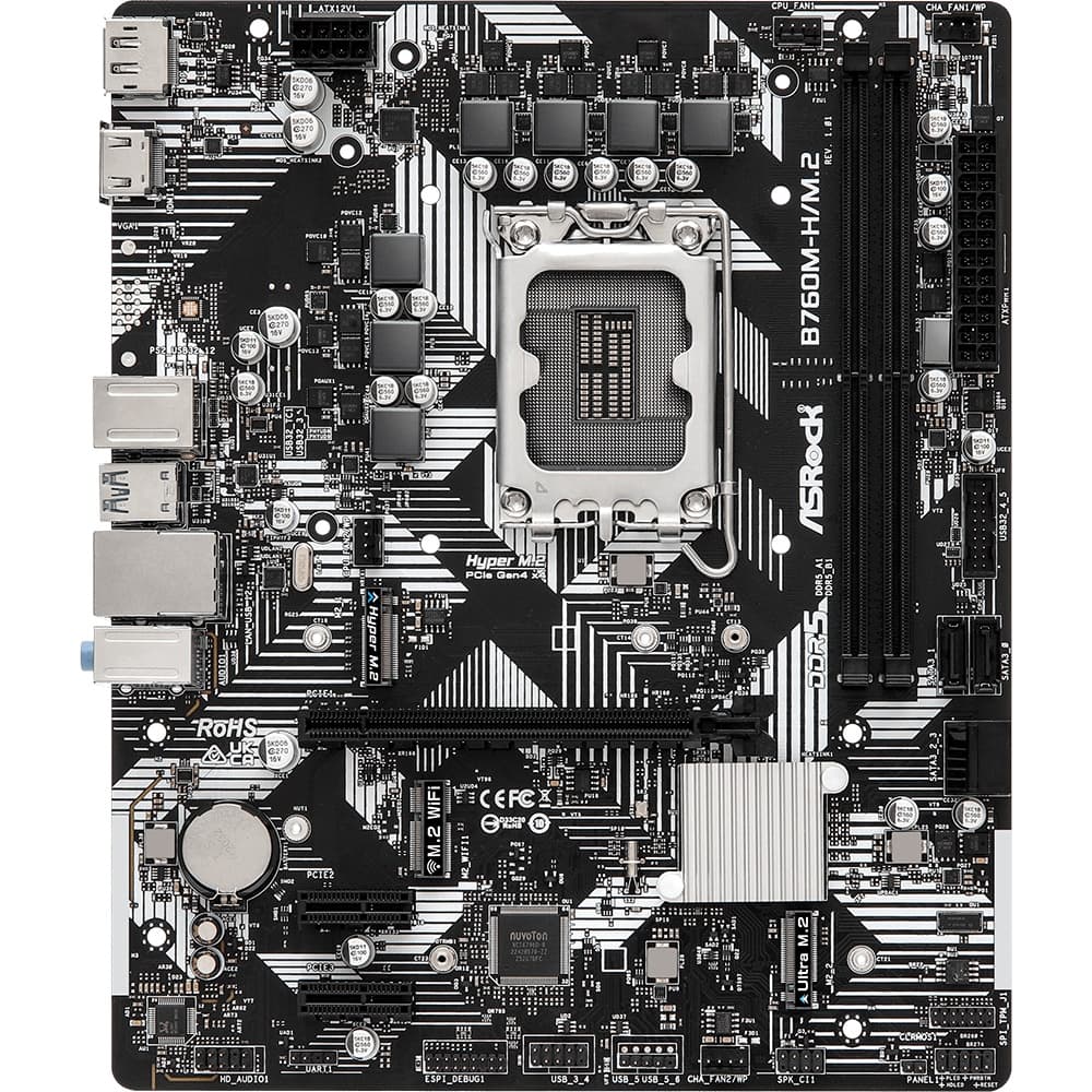 Материнська плата ASRock B760M-H/M.2 1700/B760 2*DDR5 1xPCIex16 4xSATAIII 2xM.2 GLan 7.1ch mATX (B760M-H/M.2)