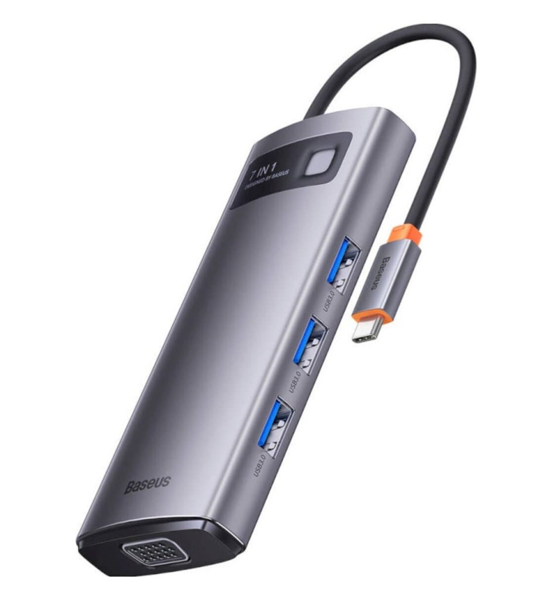 USB-Hub Baseus Metal Gleam Series 7-in-1 Multifunctional Type-C HUB Docking Station Type-C to HDMIx1+USB3.0x3+PDx1+VGAx1+RJ45x1 Grey (WKWG040013)