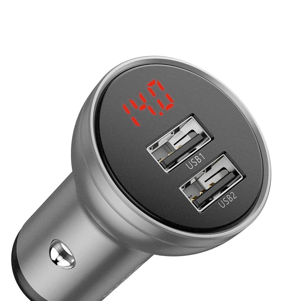 Автомобільний зарядний пристрій Baseus CCBX-0S з дисплеєм 2xUSB-А 4.8A 24W QuickCharge 3.0 Silver