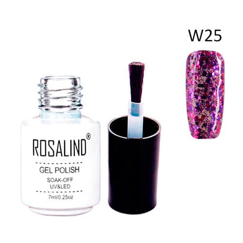 Гель-лак для нігтів манікюру Rosalind 7мл гліттер для UV LED W25 Purple (439086)
