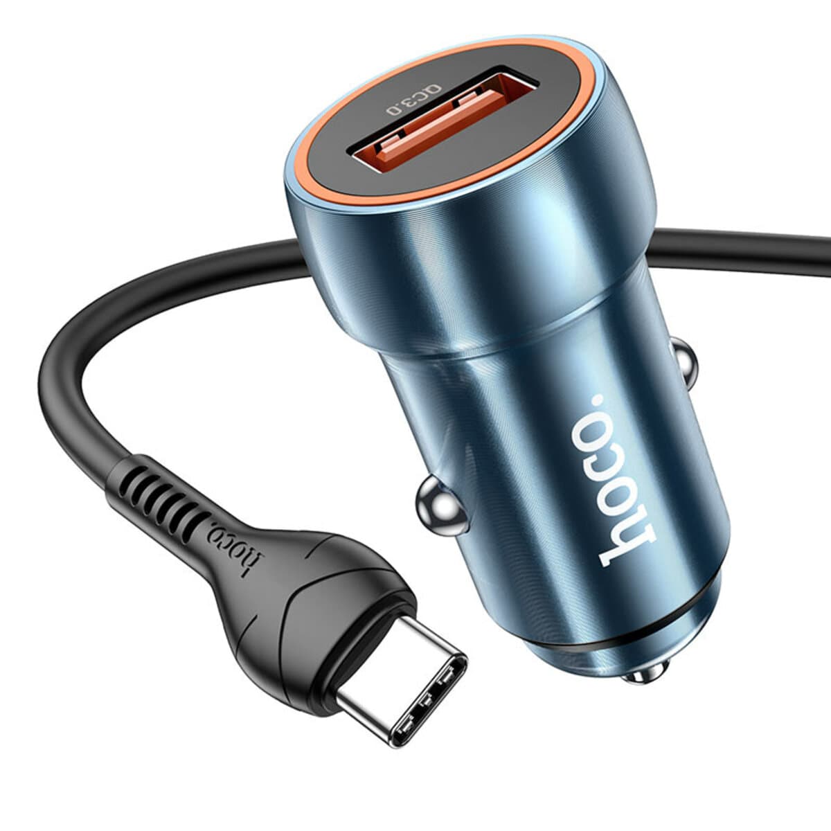 Автомобільний зарядний пристрій HOCO Z46 Blue shield single port QC3.0 18W USB to Type-C cable Sapphire Blue