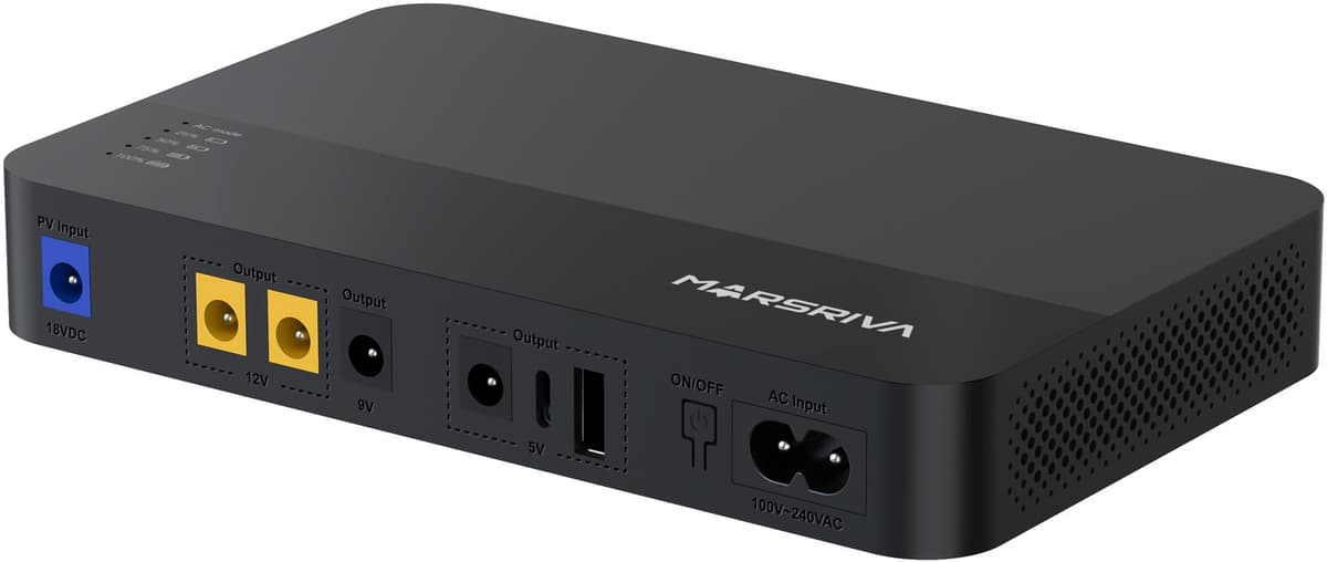 Джерело безперебійного живлення для роутера Marsriva KP1EC DC Router UPS 240VAC 4хDC+USB OUT 2x5V/9V/2x12V 18W 8000mAh (30Wh) Li-ion Black (KP1ECV2_MARSRIVA)