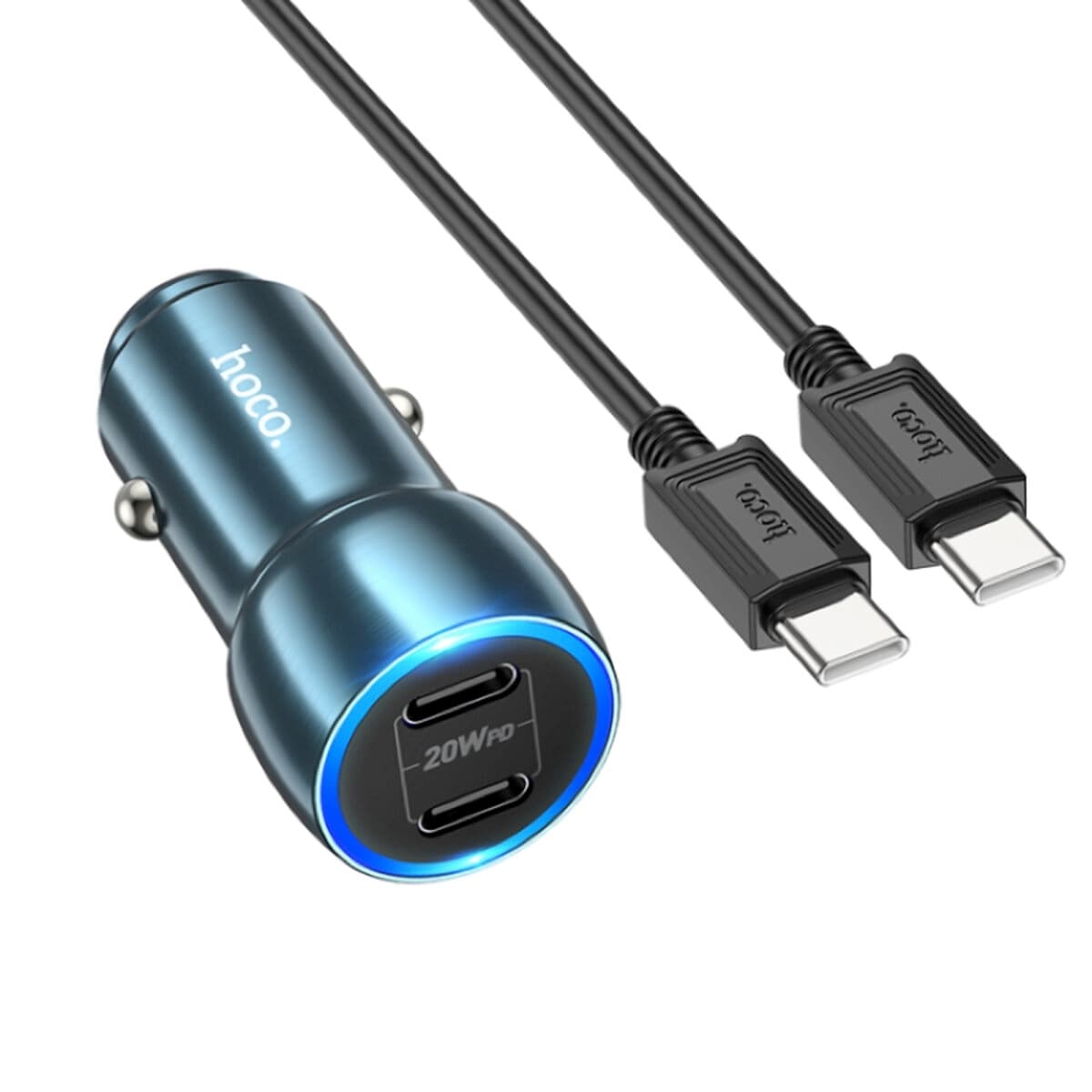 Автомобильное зарядное устройство HOCO Z48 Tough 40W dual port Type-C car charger set Type-C to Type-C cable 3A Sapphire Blue