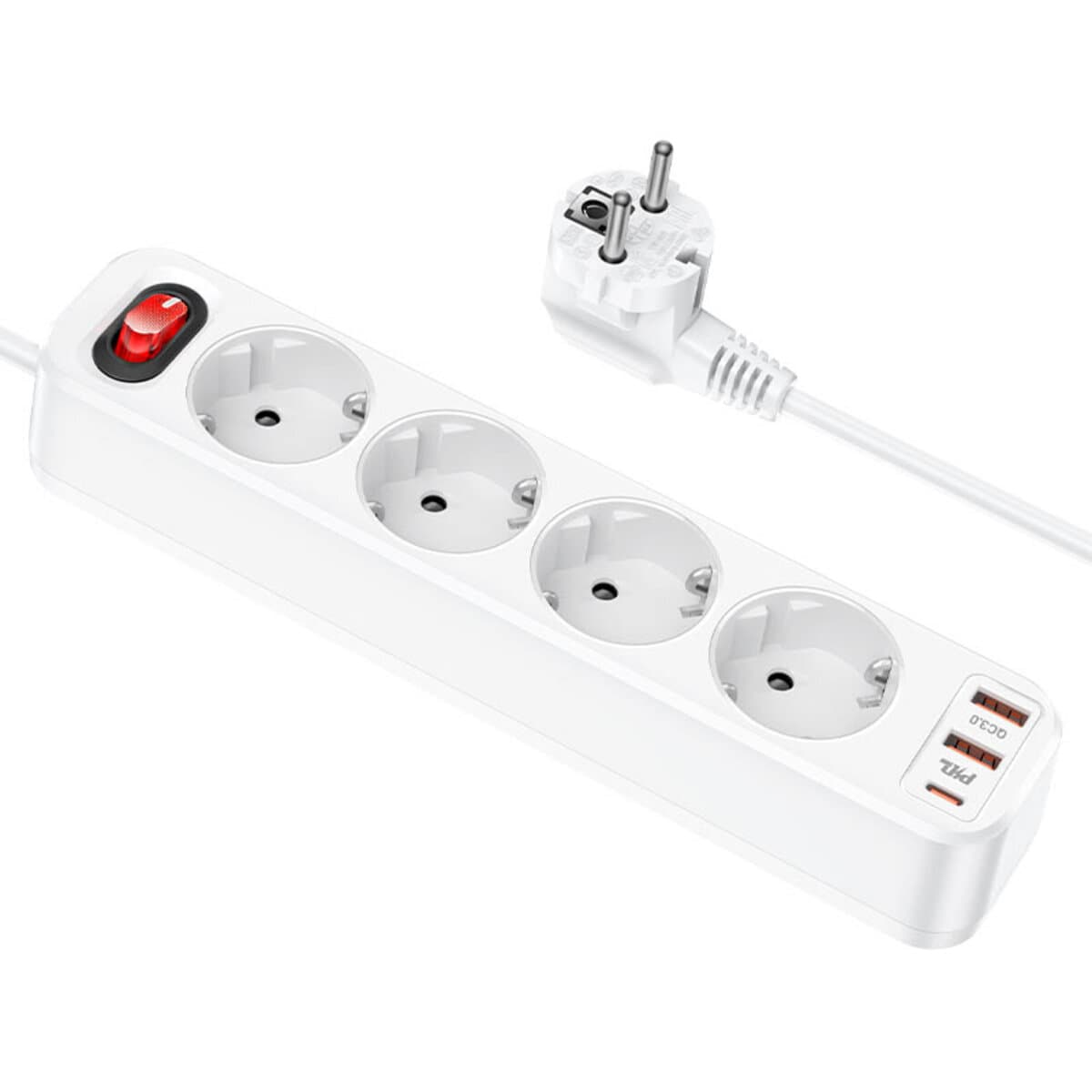 Мережевий подовжувач HOCO NS1 Aura 4 розетки 1.8м including 1xType-C 2xUSB PD20W fast charge White