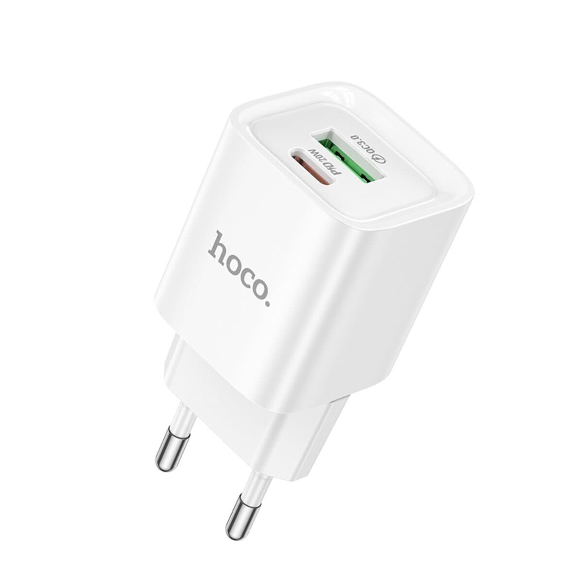Зарядний пристрій HOCO C147A Charm PD20W+QC3.0 charger EU 1xUSB 1xType-C White