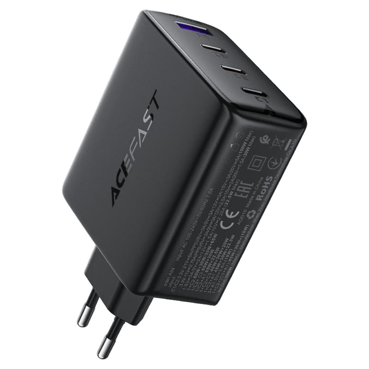 Зарядний пристрій ACEFAST A94 PD100W GaN 3xType-C+USB charger Black
