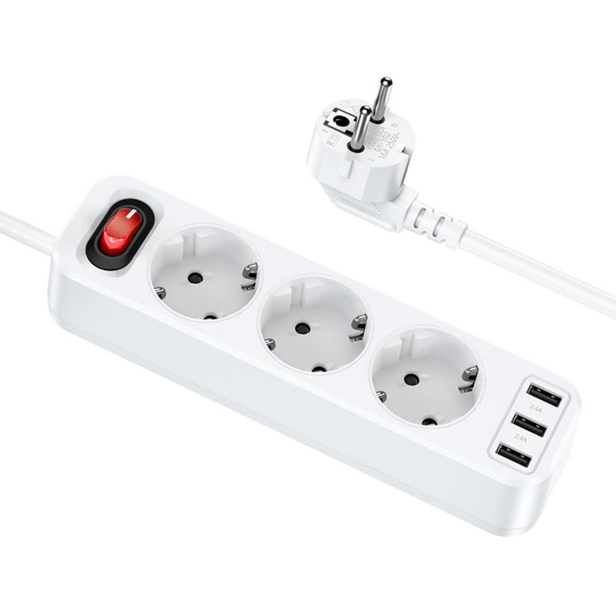 Мережевий фільтр HOCO NS2 3 розетки 1.8м 3xUSB output White