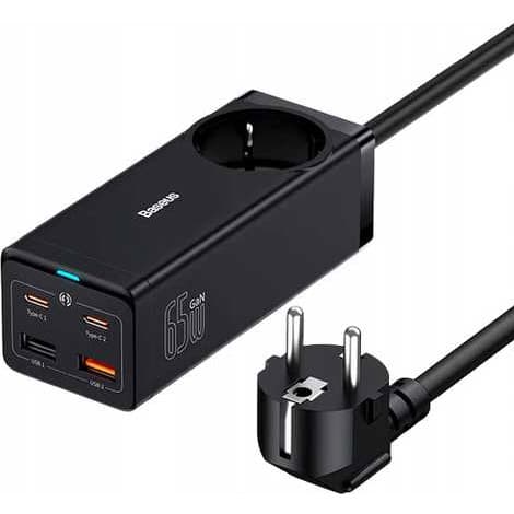 Мережевий зарядний пристрій Baseus GaN3 Pro Desktop Powerstrip AC+2xUSB+2xType-C 65W EU Black (PSZM000901)