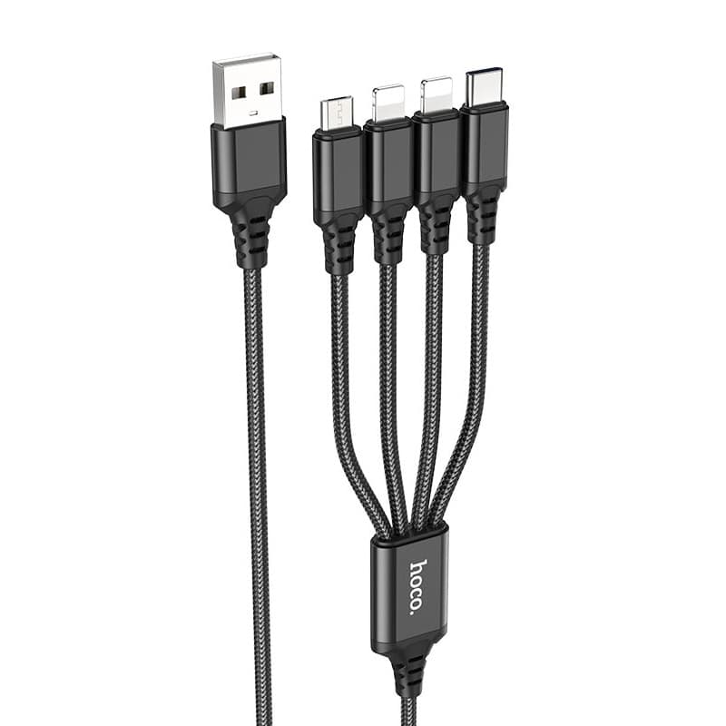 Кабель HOCO X76 4-in-1 Super charging cable 2A 1m USB to 2xLightning+Type-C+Micro Black